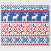 Papier Cadeau Rennes nordiques et flocons de neige (Plat)