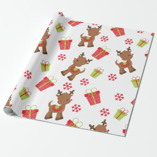 Papier Cadeau Rennes Présente Flocons de Neige Motif de Noël