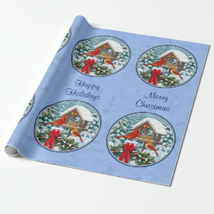Papier Cadeau Repas de Noël des cardinaux bleu