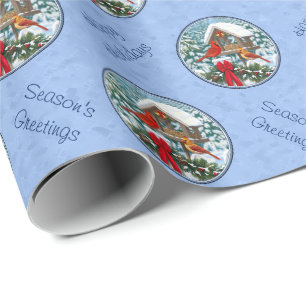 Papier Cadeau Repas de Noël des cardinaux bleu