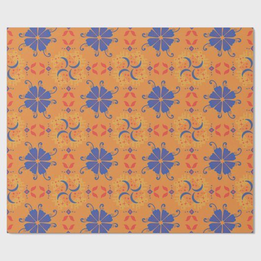 Papier Cadeau repeating pattern of blue flowers (Plat)