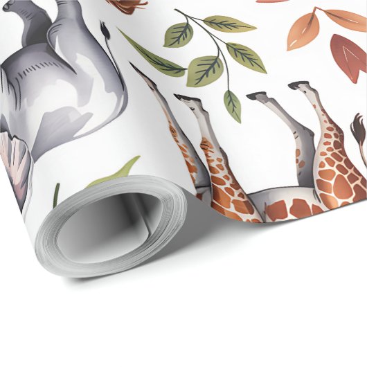 Papier Cadeau Repeating pattern of lions, giraffes, and elephant (Coin rond)
