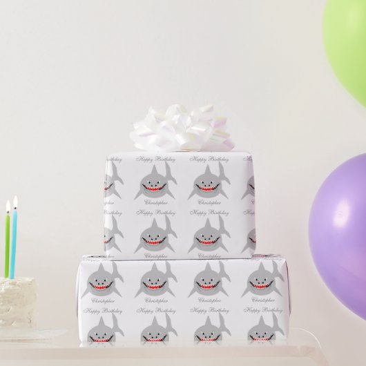 Papier Cadeau Requin Ajouter simplement un nom Anniversaire (Cadeaux de fête)
