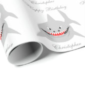 Papier Cadeau Requin Ajouter simplement un nom Anniversaire (Coin rond)