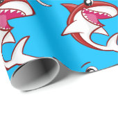 Papier Cadeau Requin Océan Enfants Rouge N'importe quel âge Anni (Coin rond)