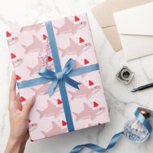 Papier Cadeau Requin rose en Noël Noël à Santa Hat