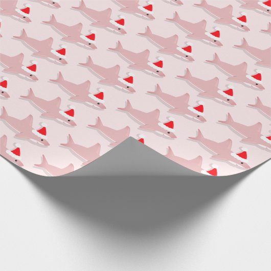 Papier Cadeau Requin rose en Noël Noël à Santa Hat (Coin)