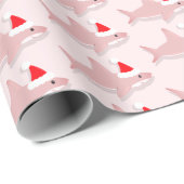 Papier Cadeau Requin rose en Noël Noël à Santa Hat (Coin rond)