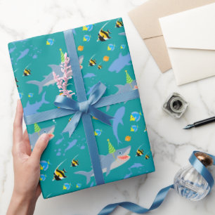 Papier Cadeau Requin souriant sous la fête d'anniversaire du gar