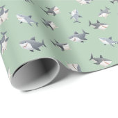 Papier Cadeau Requins à l'aquarelle jetés sur fond vert clair (Coin rond)