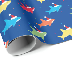 Papier Cadeau Requins multicolores Chiffres du Père Noël Motif N