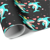 Papier Cadeau Requins Noir (Coin rond)