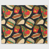 Papier Cadeau restauration rapide pizza hamburger hotdog frites  (Plat)