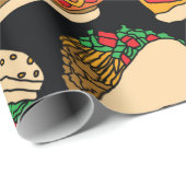 Papier Cadeau restauration rapide pizza hamburger hotdog frites  (Coin rond)