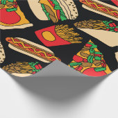 Papier Cadeau restauration rapide pizza hamburger hotdog frites  (Coin)