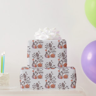 Papier Cadeau Restez Spooky Cimetière Squelette Gris Halloween