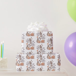 Papier Cadeau Restez squelette de cimetière effrayant blanc Hall