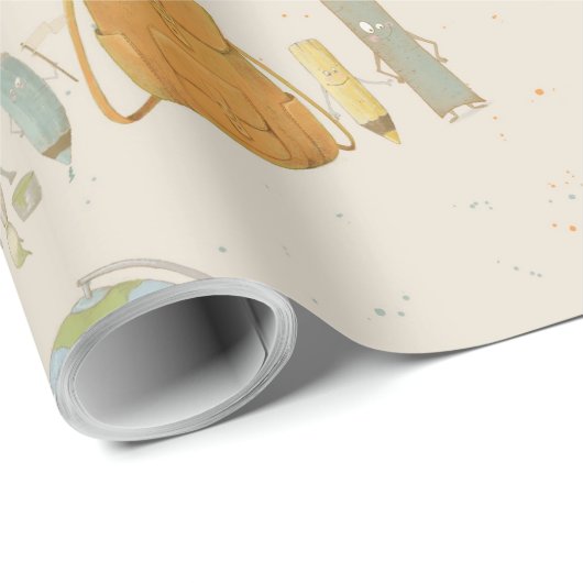 Papier Cadeau Retour à l'école amis (Coin rond)