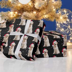 Papier Cadeau Retriever d'or de Noël dans les flocons de neige