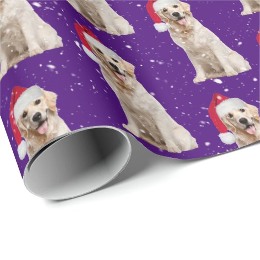 Papier Cadeau Retriever d'or de Noël dans les flocons de neige (Coin rond)