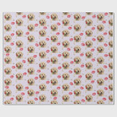 Papier Cadeau retriever doré avec rose et baisers (Plat)