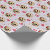 Papier Cadeau retriever doré avec rose et baisers (Coin)