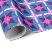 Papier Cadeau Retro 1960s Style rose bleu aubergine esthétique (Coin rond)