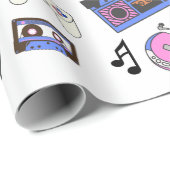 Papier Cadeau Retro 1980's Era Music Anniversaire (Coin rond)