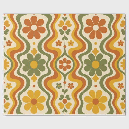 Papier Cadeau Retro 70s Floral Wrapping Paper Pattern (Plat)