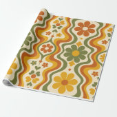 Papier Cadeau Retro 70s Floral Wrapping Paper Pattern (Déroulé)