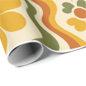 Papier Cadeau Retro 70s Floral Wrapping Paper Pattern (Coin rond)