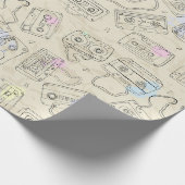 Papier Cadeau Retro 80s 90s Nostalgic Cassette Mix Tape Pattern (Coin)