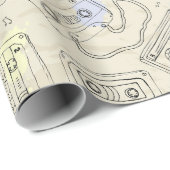 Papier Cadeau Retro 80s 90s Nostalgic Cassette Mix Tape Pattern (Coin rond)