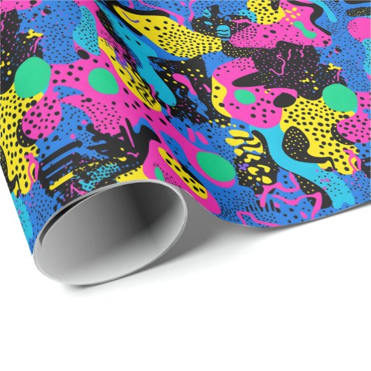 Papier Cadeau Retro 90s tiled pattern party  (Coin rond)