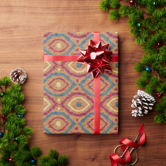 Papier Cadeau Retro abstract design in blue Ikat navajo style. (Cadeau de vacances)