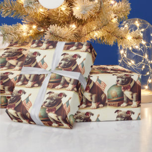 Papier Cadeau Retro American Pit Bull Terrier Peinture