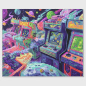 Papier Cadeau Retro Arcade Machines in Space (Plat)