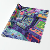 Papier Cadeau Retro Arcade Machines in Space (Déroulé)