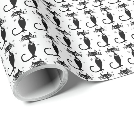 PAPIER CADEAU RETRO ATOMIC CHAT NOIR LIVRE D'ANNIVERSAIRE D'ANNI (Coin rond)