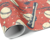 Papier Cadeau Retro Baseball Strike (Coin rond)