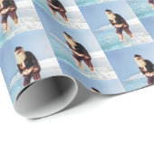 Papier Cadeau Retro Beach Santa Claus Photo dans l'eau salée (Coin rond)