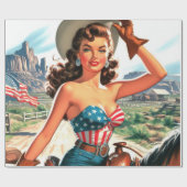 Papier Cadeau Retro Belle Cowgirl Pin Up (Plat)