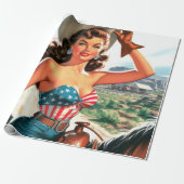 Papier Cadeau Retro Belle Cowgirl Pin Up (Déroulé)