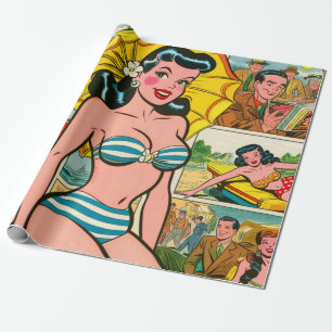 Papier Cadeau Retro Bikini Girl Summer Comics