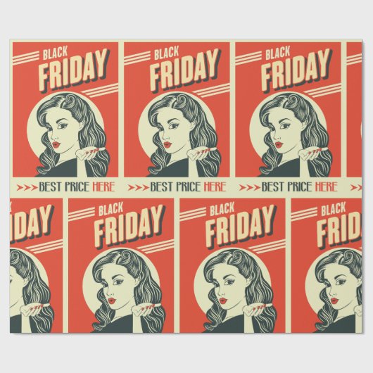 Papier Cadeau Retro Black Friday Pop Art Pin-Up Girl (Plat)