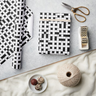Papier Cadeau Retro Black White Crossword Puzzle Pattern