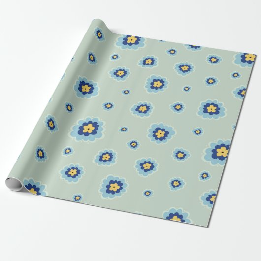 Papier Cadeau Retro Blue Floral (Déroulé)