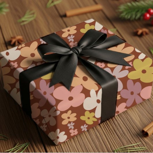 Papier Cadeau Retro Boho Flower Power Pattern