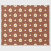 Papier Cadeau Retro Boho Terracotta Daisy Motif Floral (Plat)
