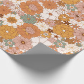 Papier Cadeau Retro Boho Terracotta Floral Fleurs Bohème (Coin)